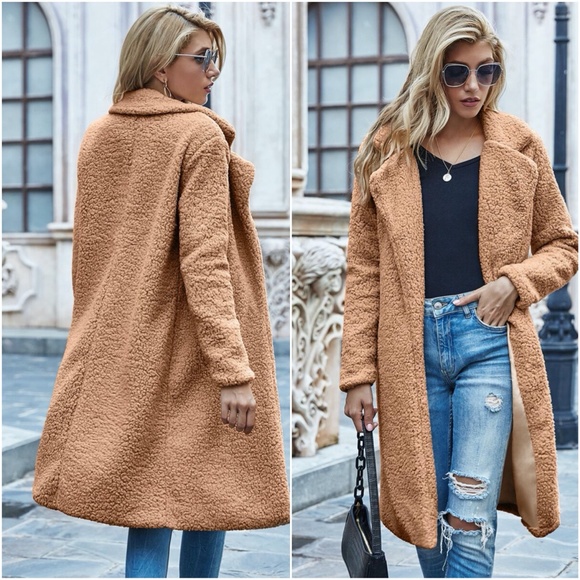 Cream fur long teddy jacket coat fall trench pea - Picture 6 of 10